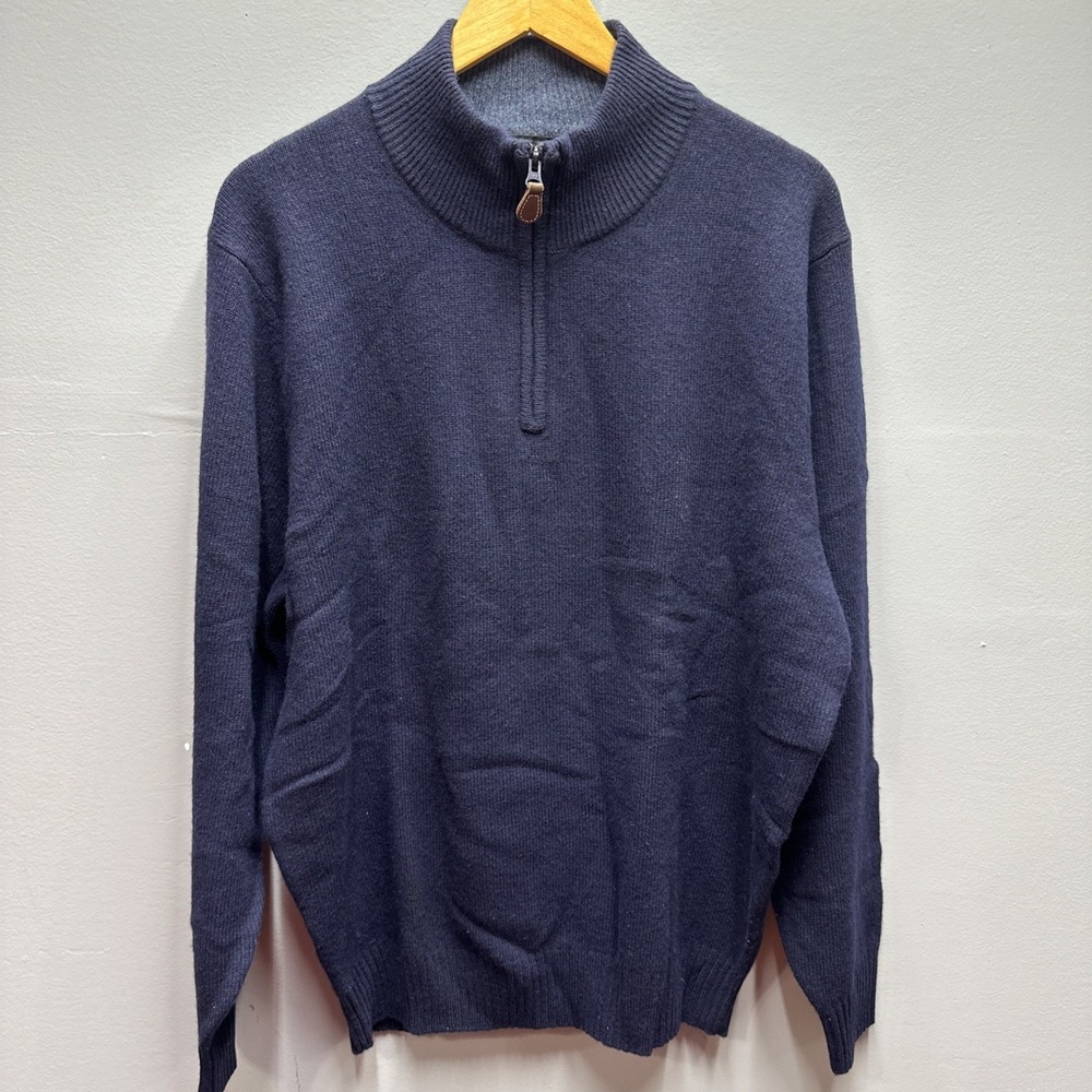 Jos A Bank Men Quarter Zip Sweater Navy Blue Lambswool Blend Mock Neck Large NWT